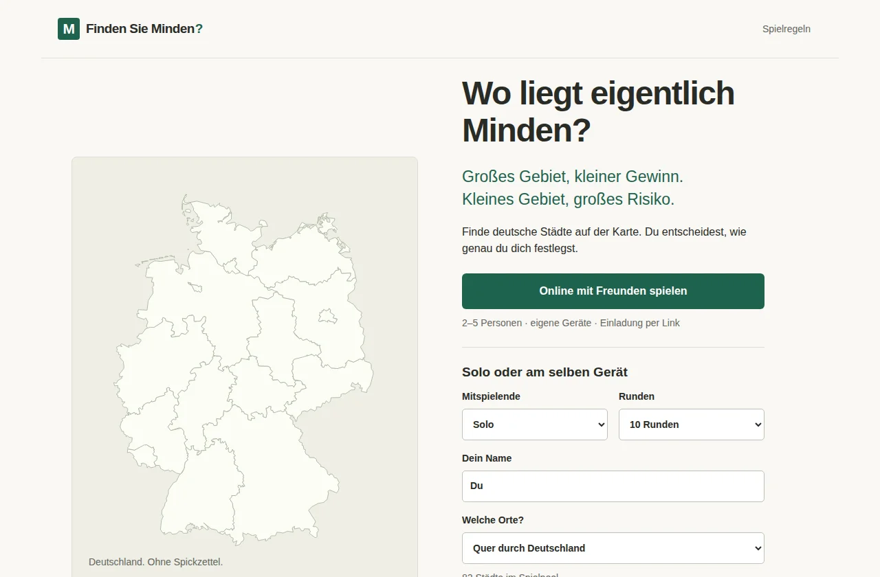 Vorschau von Finden Sie Minden mit Deutschlandkarte und Spielauswahl